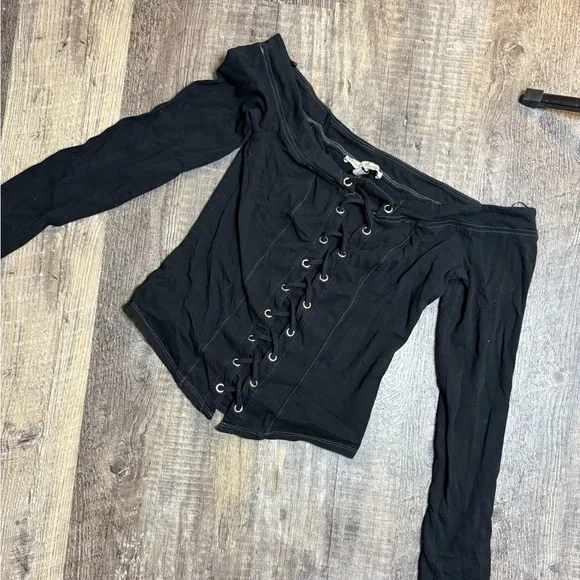 Express Black Lace-Up Top - Picture 1 of 3